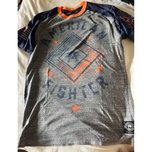 American Fighter Buckle Exclusive Mens Large Raglan Graphic Tee Grey Navy Orange